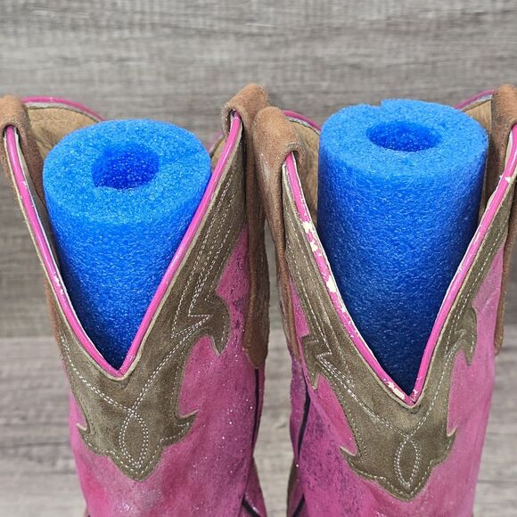 Sterling River Women's Size 9 B Brown Suede Shimmer Pink Western Cowgirl Boots - Picture 3 of 11